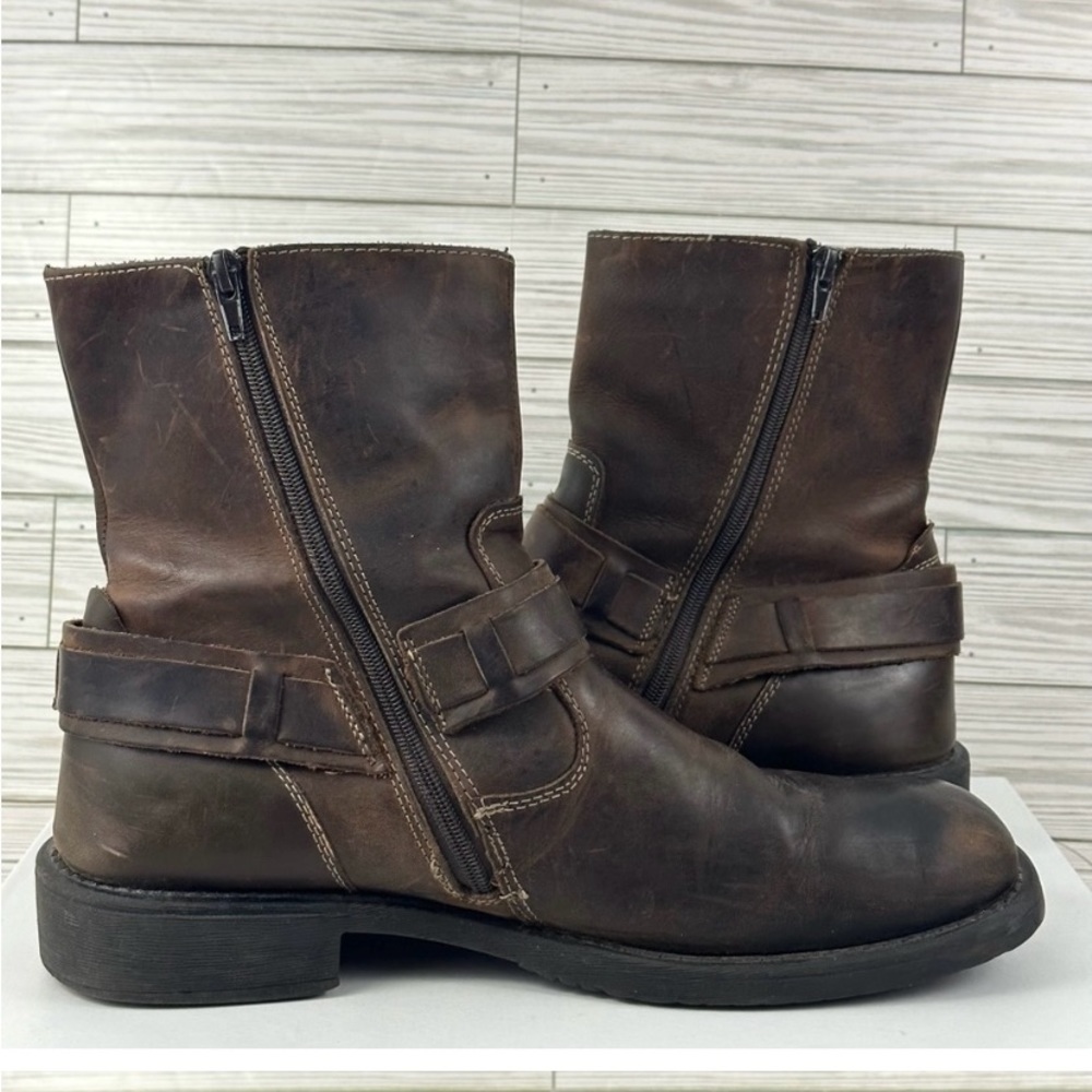 Natha Men’s Studio Costa Brown Leather Harness & Buckle Side Zip Boots Size 12